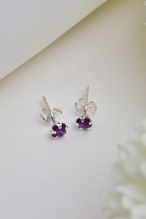 Heliophilia Silver Pendientes de Plata Esterlina 925 Púrpura